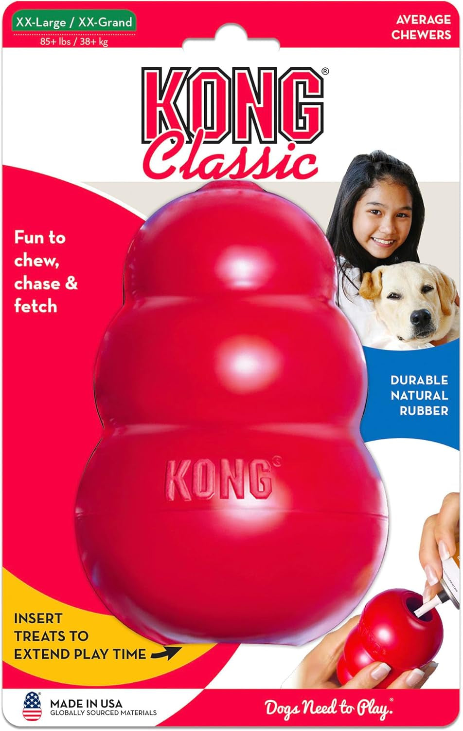 Classic Stuffable Dog Toy - Fetch & Chew Toy for Dogs - Treat-Filling Capabilities & Erratic Bounce for Extended Play Time - Durable Natural Rubber Material - for Xx-Large Dogs