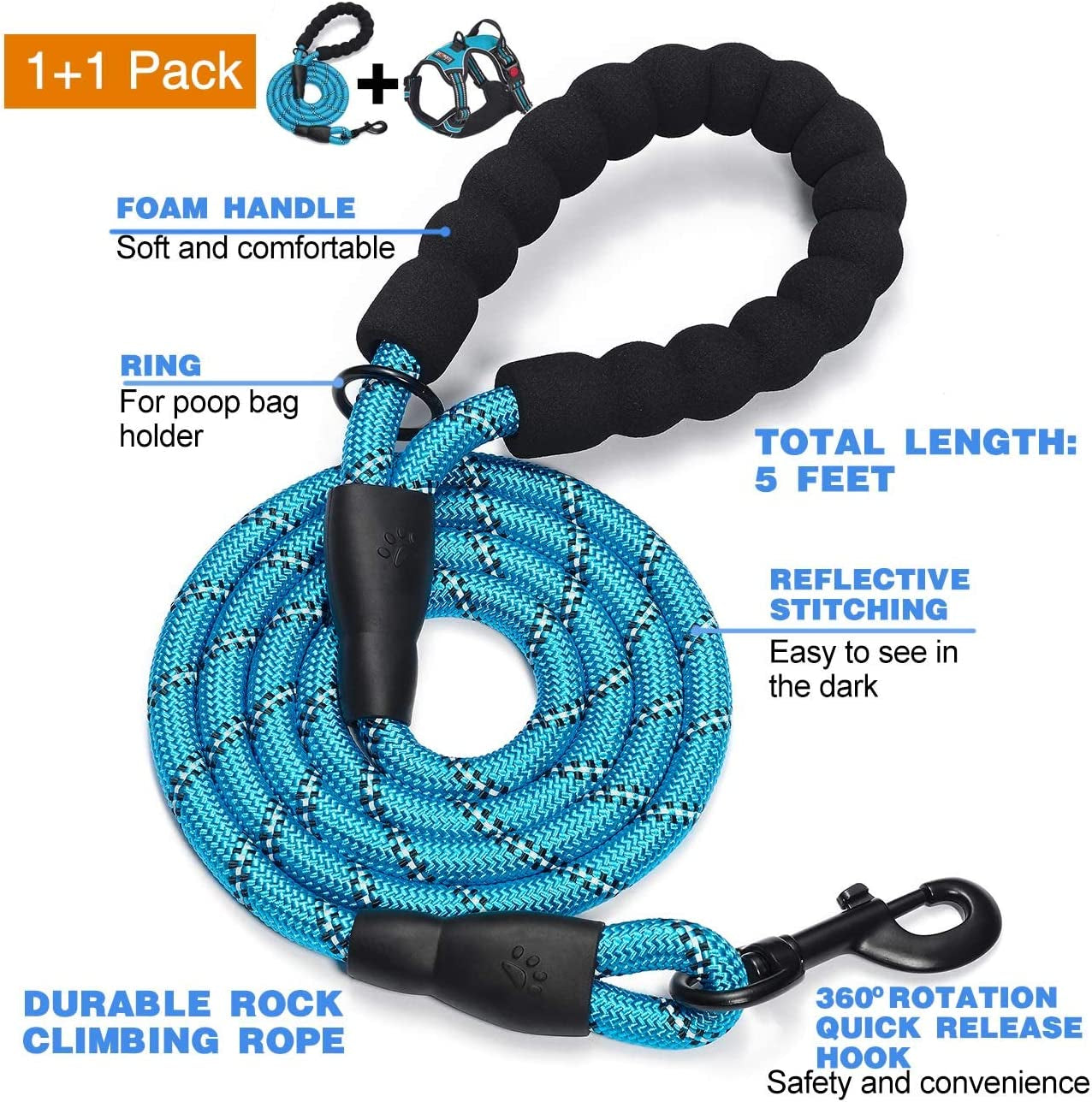 Upgrade Your Dog Walks! 🌟 Adjustable No Pull Harness + Free 5Ft Leash for Medium & Large Dogs 🐾💙 Perfect for Comfort & Control!