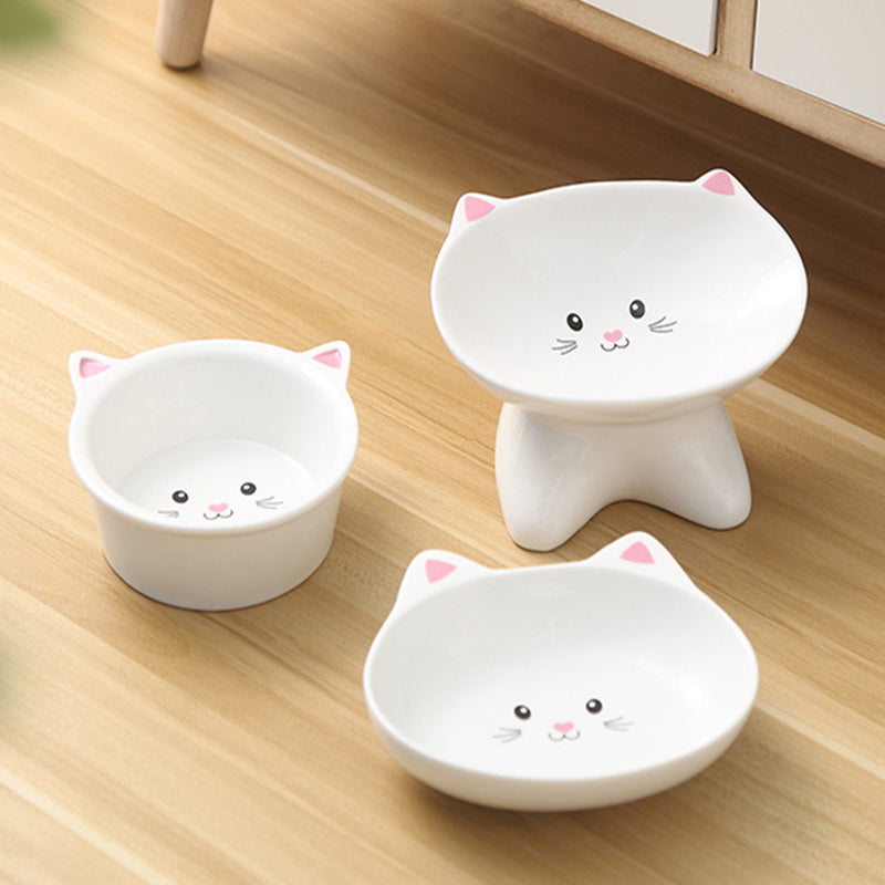 Ceramic Small Cat Face Shape Pet Food Bowl Cat Bowl Dog Bowl Universal and Easy to Clean