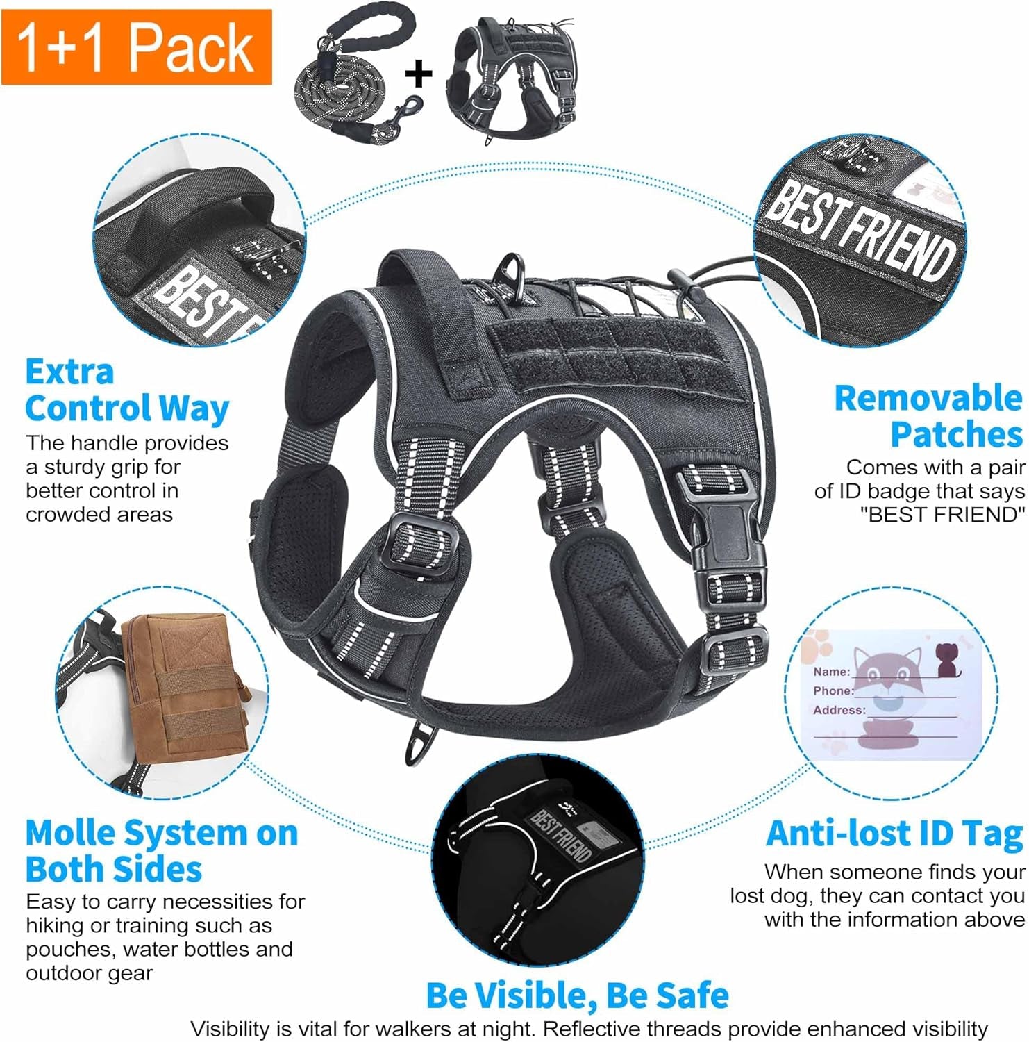 Unleash Adventure with Our Heavy Duty Tactical Dog Harness for Large Dogs! 🐾 No Pull, Adjustable, Reflective & Perfect for Training! 🖤 #K9 #DogLovers #PetGear