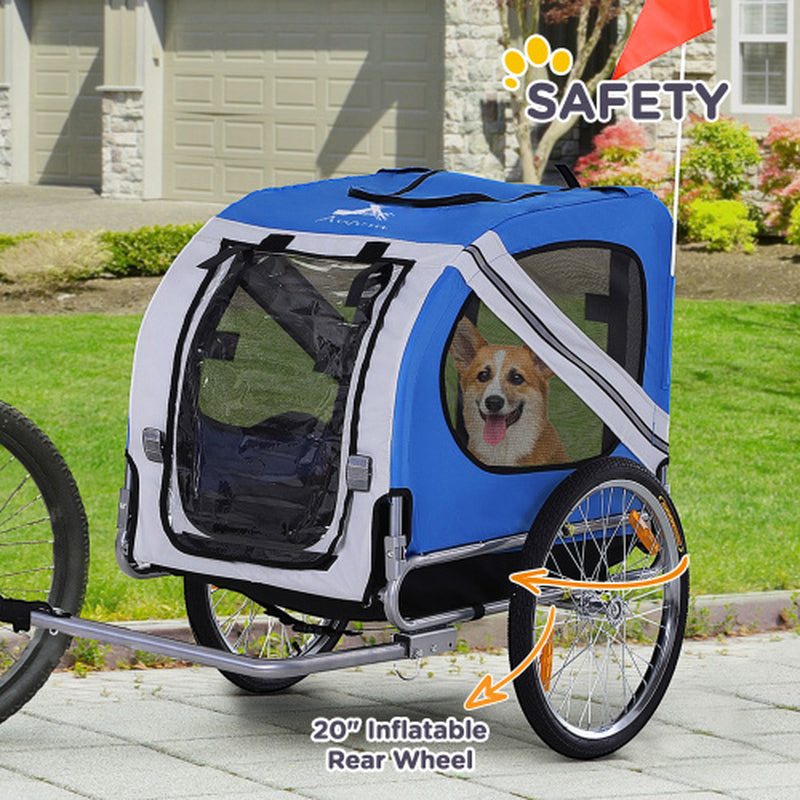 Aosom Dog Bike Trailer Pet Cart Bicycle Wagon Cargo Carrier Attachment for Travel with 3 Entrances Large Wheels for Off-Road & Mesh Screen