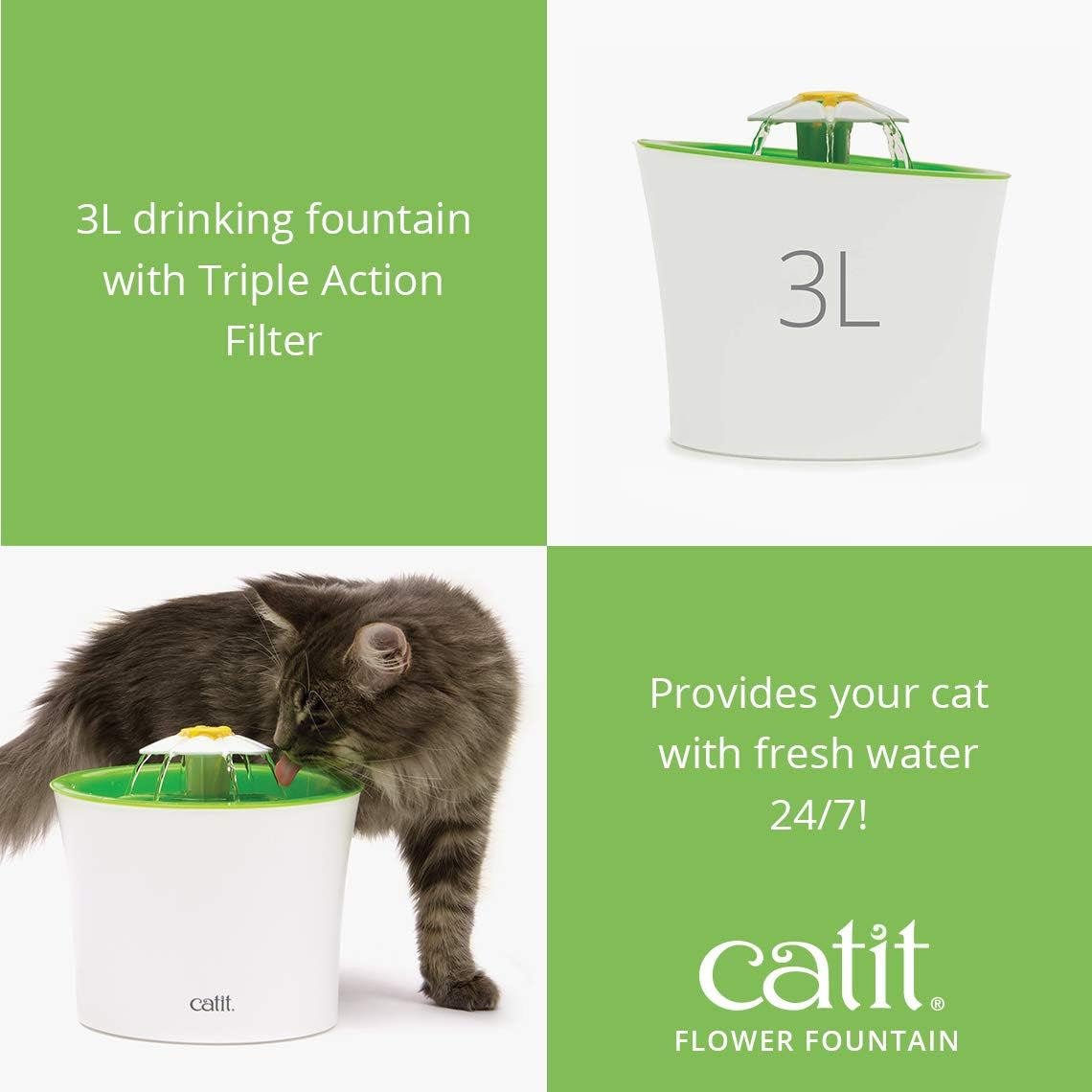LED Flower Fountain with Triple Action Filter, Cat Drinking Water Fountain, 3 L