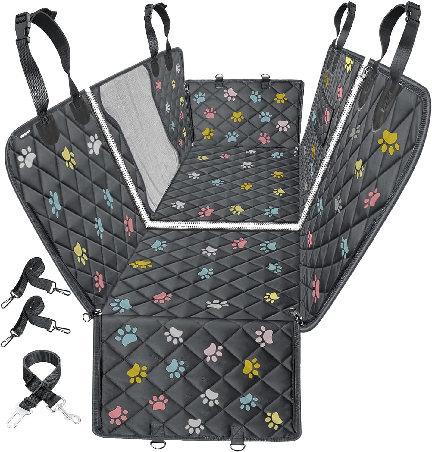6-In-1 Dog Car Seat Cover for Back Seat, Waterproof Dog Car Hammock with Mesh Window & Side Flap, Pet Backseat Protector for Car, SUV, Truck