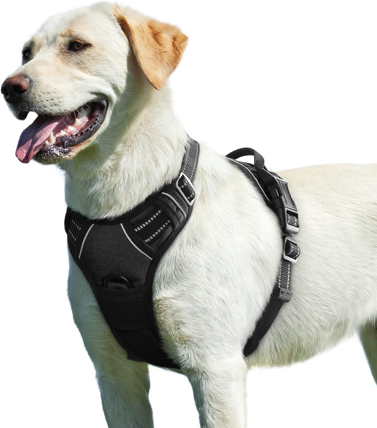 Say goodbye to pulling on walks! 🐾 Check out our comfy, adjustable dog harness for large pups! 🌟 Features reflective strips, a control handle, and no choke design. Perfect for your adventures together! 🐕✨ #DogLovers #PetGear #NoPullHarness