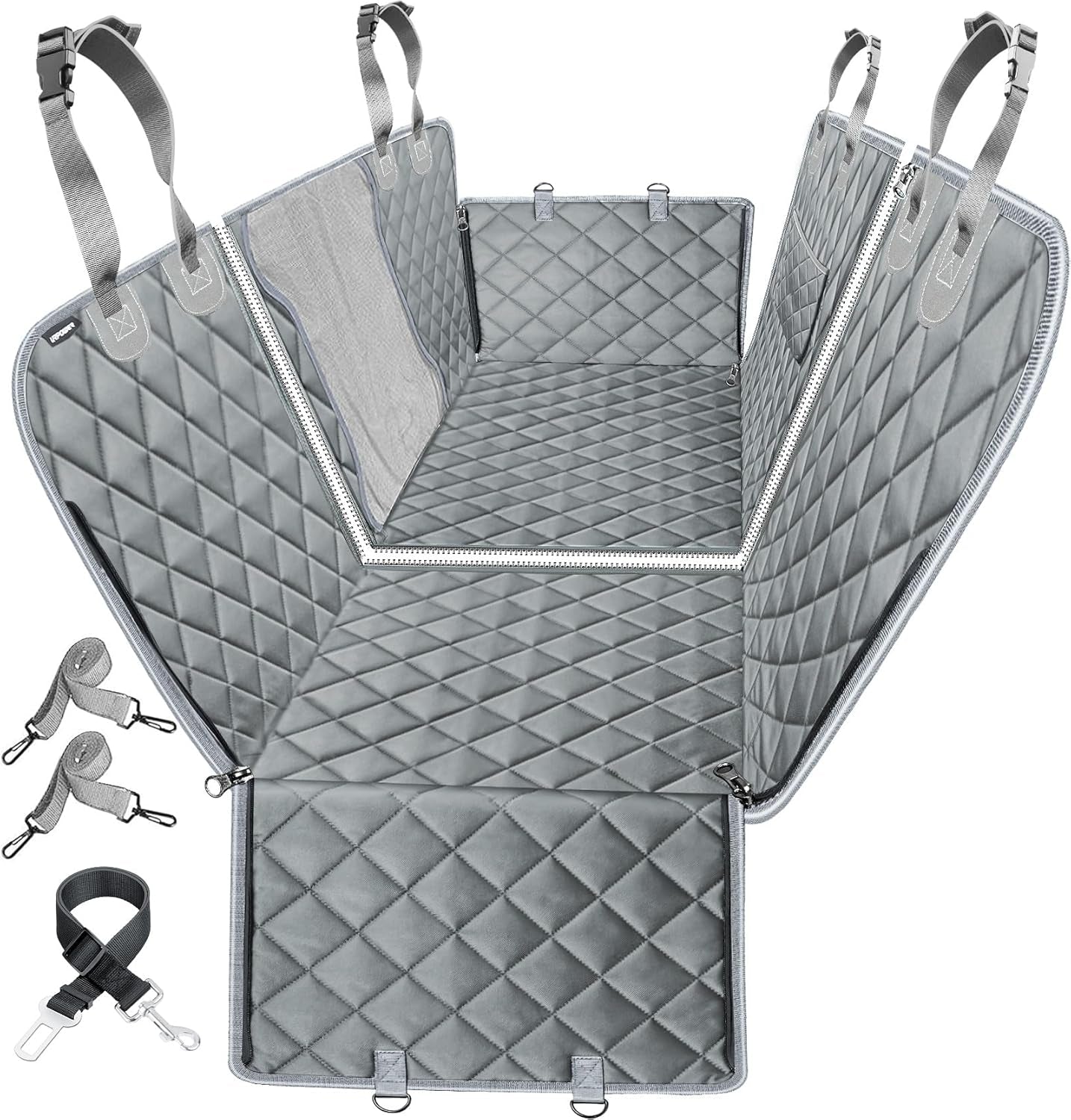 6-In-1 Dog Car Seat Cover for Back Seat, Waterproof Dog Car Hammock with Mesh Window & Side Flap, Pet Backseat Protector for Car, SUV, Truck