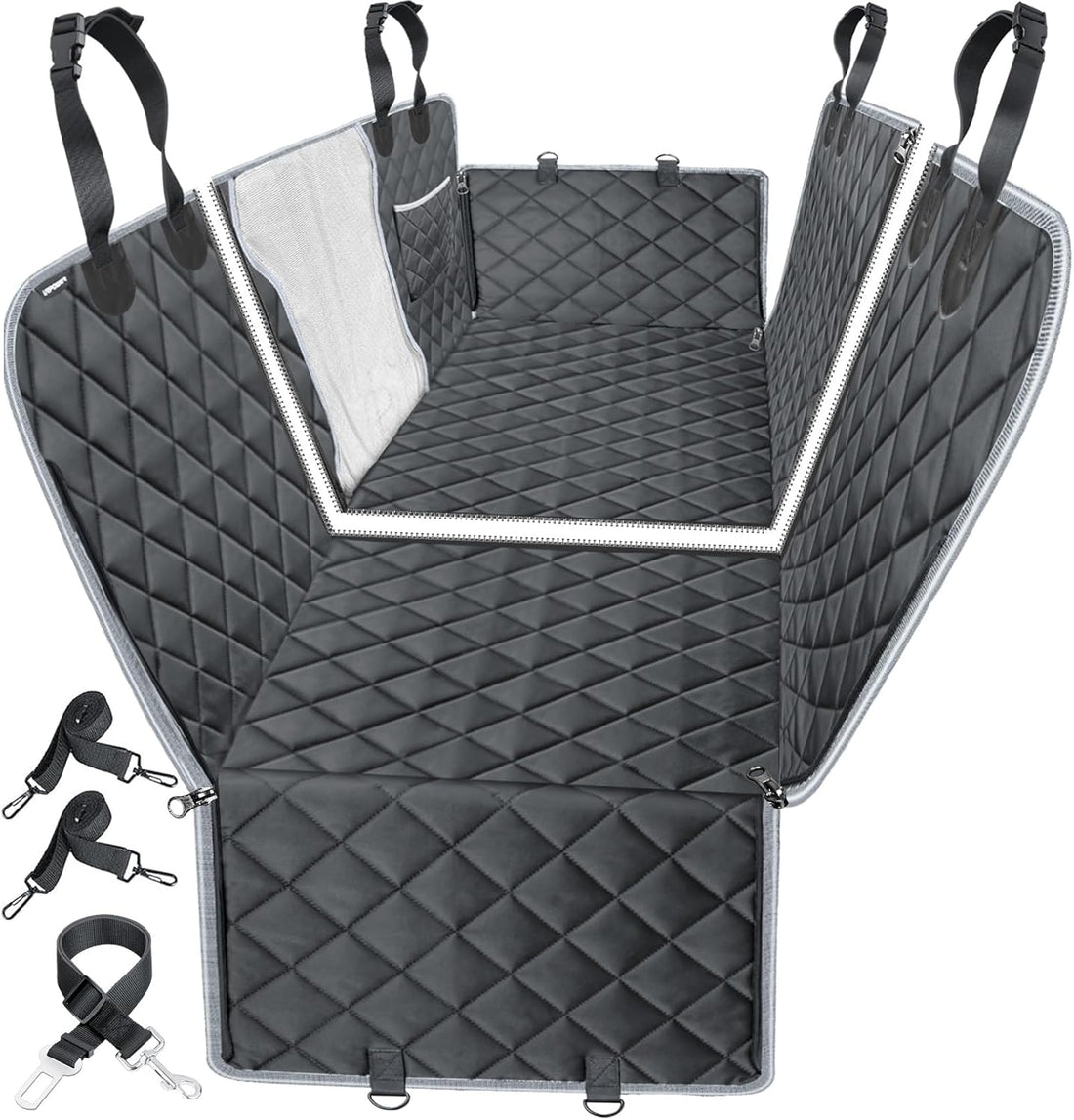 6-In-1 Dog Car Seat Cover for Back Seat, Waterproof Dog Car Hammock with Mesh Window & Side Flap, Pet Backseat Protector for Car, SUV, Truck