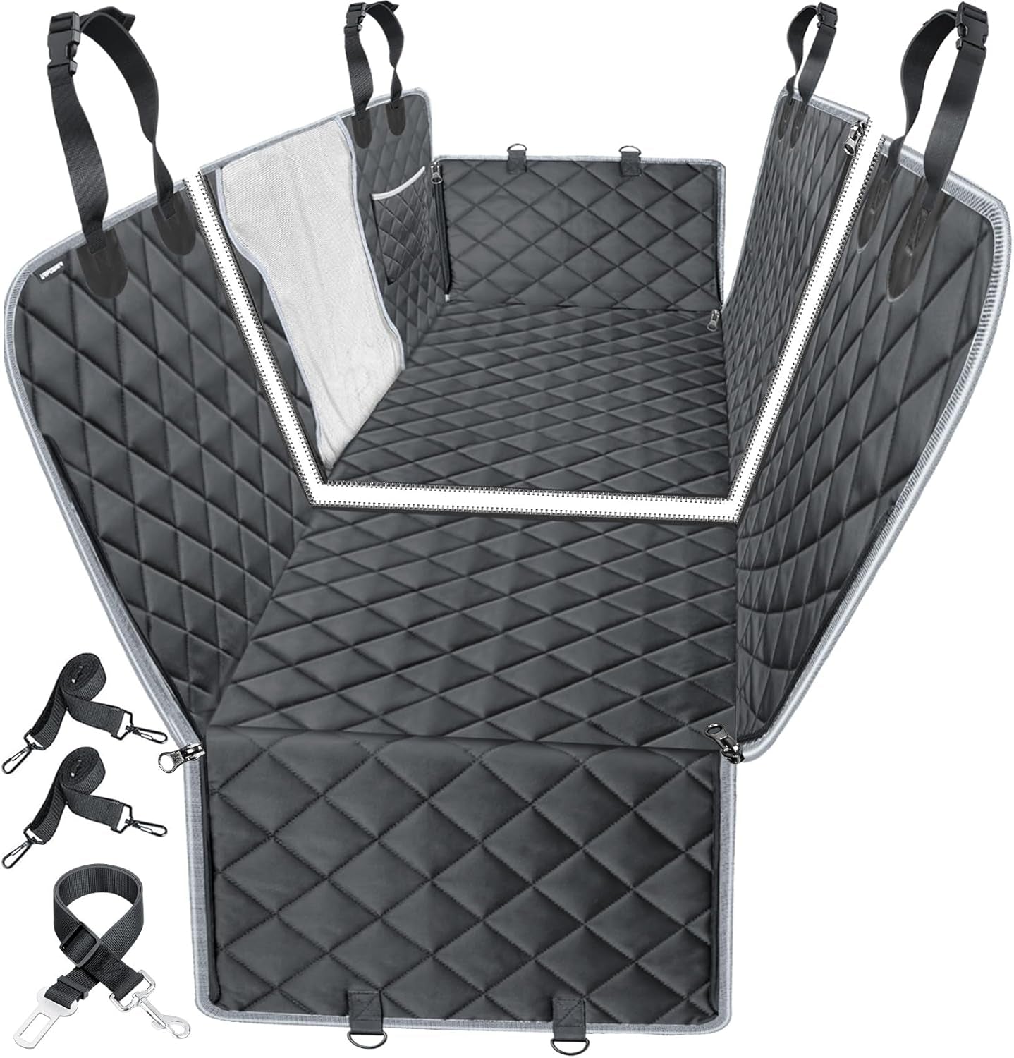 6-In-1 Dog Car Seat Cover for Back Seat, Waterproof Dog Car Hammock with Mesh Window & Side Flap, Pet Backseat Protector for Car, SUV, Truck