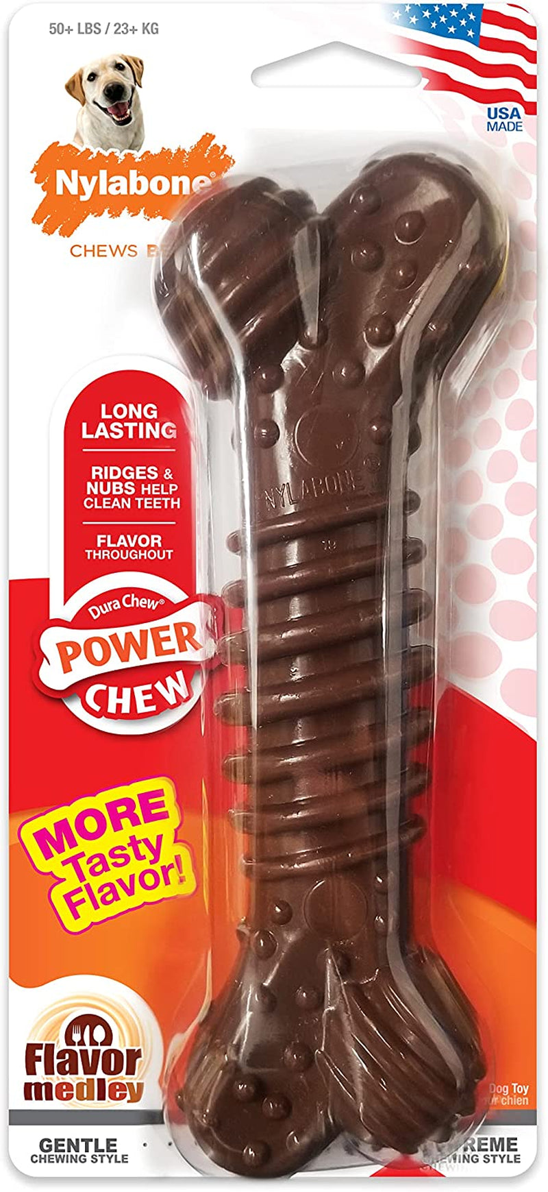 Textured Dental Bone Power Chew Toy for Dogs, Dog Toys for Aggressive Chewers, Flavor Medley Flavor, X-Large - 50+ Lbs, 1 Count