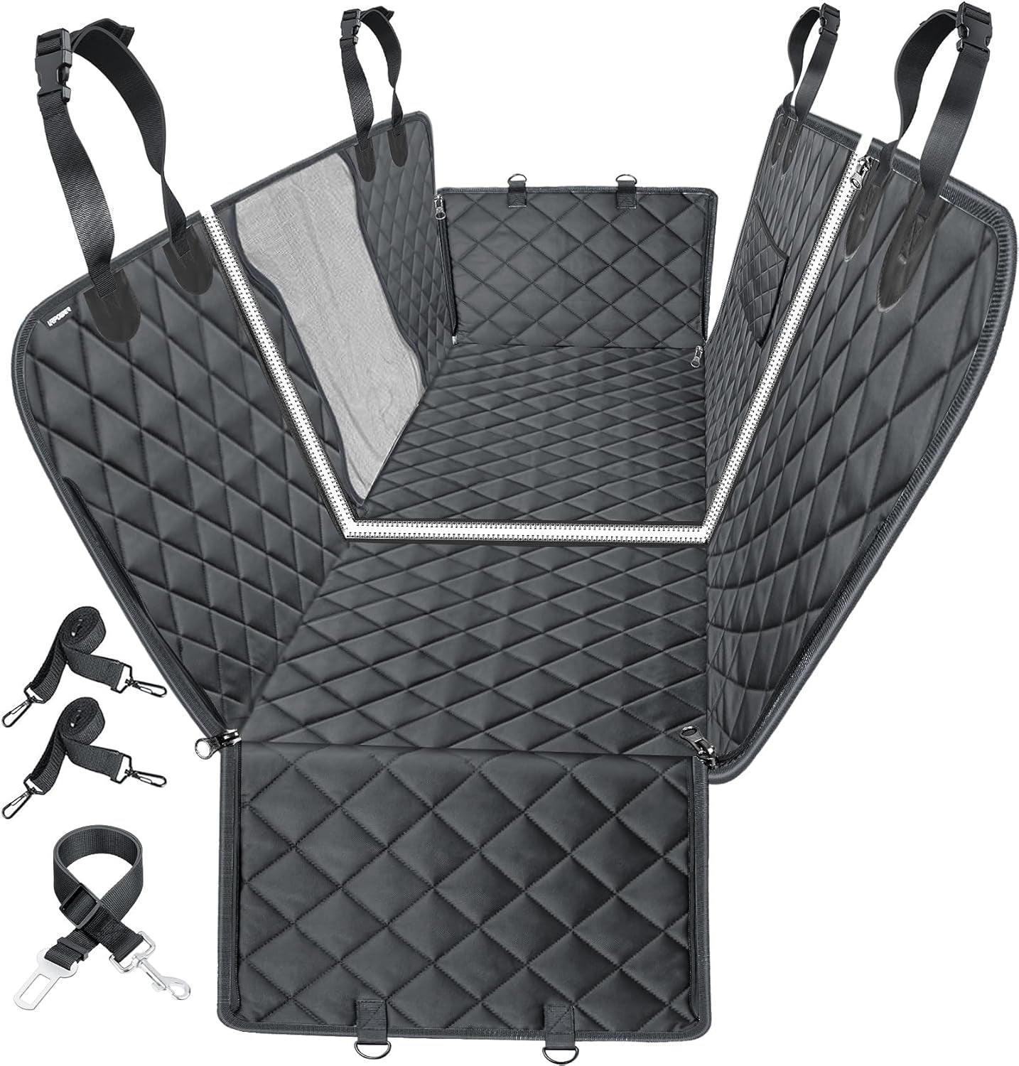 6-In-1 Dog Car Seat Cover for Back Seat, Waterproof Dog Car Hammock with Mesh Window & Side Flap, Pet Backseat Protector for Car, SUV, Truck