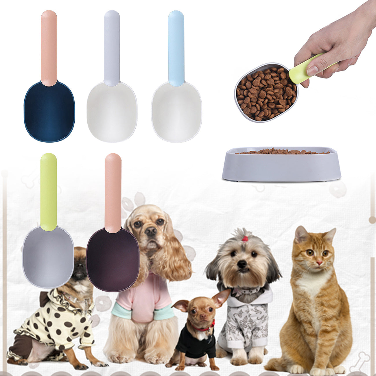 Ergonomic Pet Food Scoop with Clip Handle - Perfect for Cats, Puppies & Small Dogs - 1 Cup Measuring Spoon with Long Handle for Easy Feeding