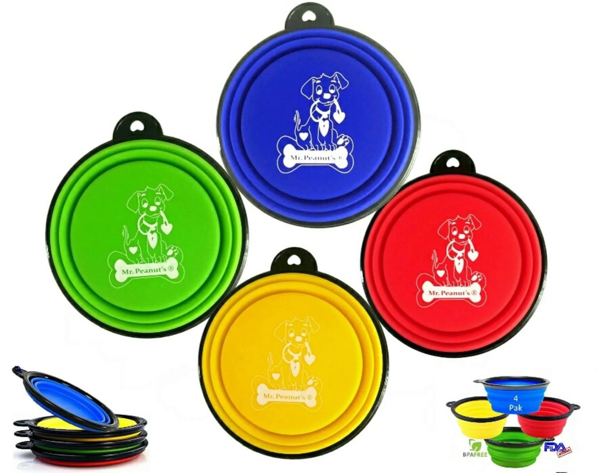 4 Pack Collapsible Silicone Travel Bowls - 12Oz