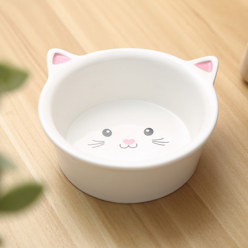 Ceramic Small Cat Face Shape Pet Food Bowl Cat Bowl Dog Bowl Universal and Easy to Clean