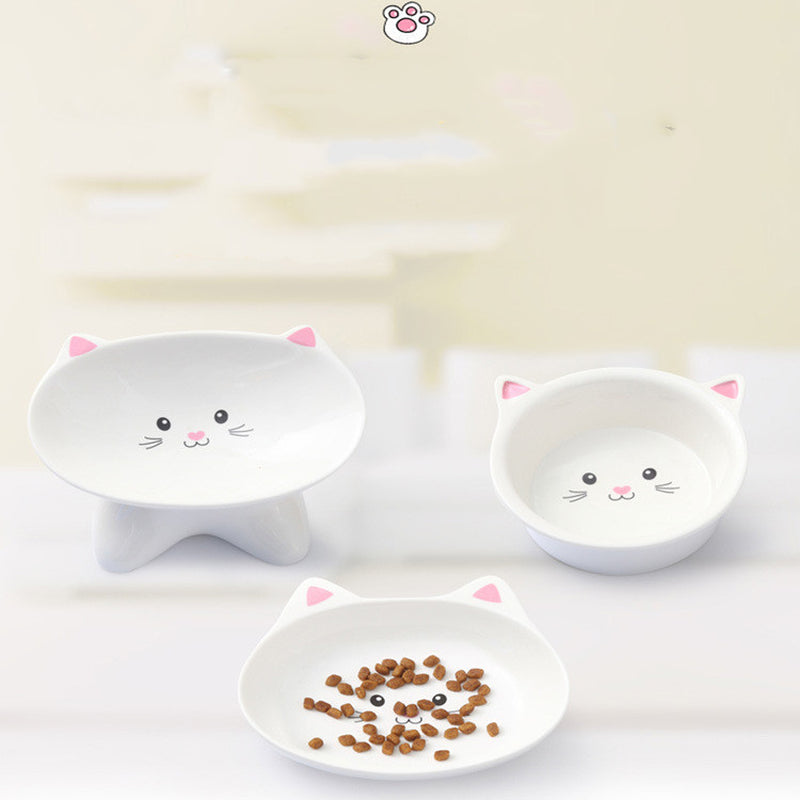 Ceramic Small Cat Face Shape Pet Food Bowl Cat Bowl Dog Bowl Universal and Easy to Clean