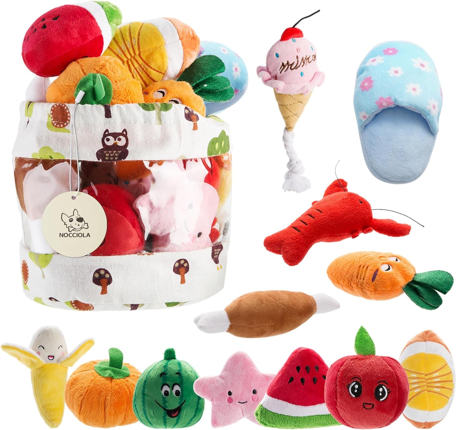 12 Adorable Plush Squeaky Toys for Your Small to Medium Pup – Comes with a Handy Carrying Bag! 🐾🎉