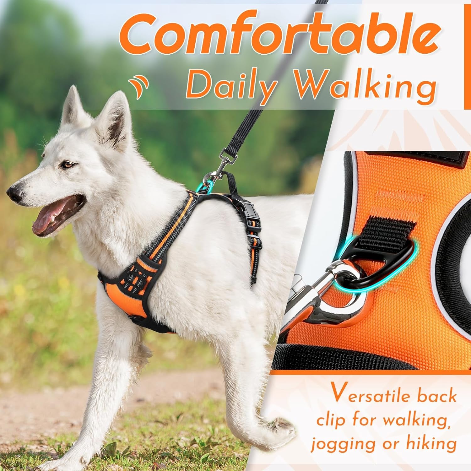 Say goodbye to pulling on walks! 🐾 Check out our comfy, adjustable dog harness for large pups! 🌟 Features reflective strips, a control handle, and no choke design. Perfect for your adventures together! 🐕✨ #DogLovers #PetGear #NoPullHarness