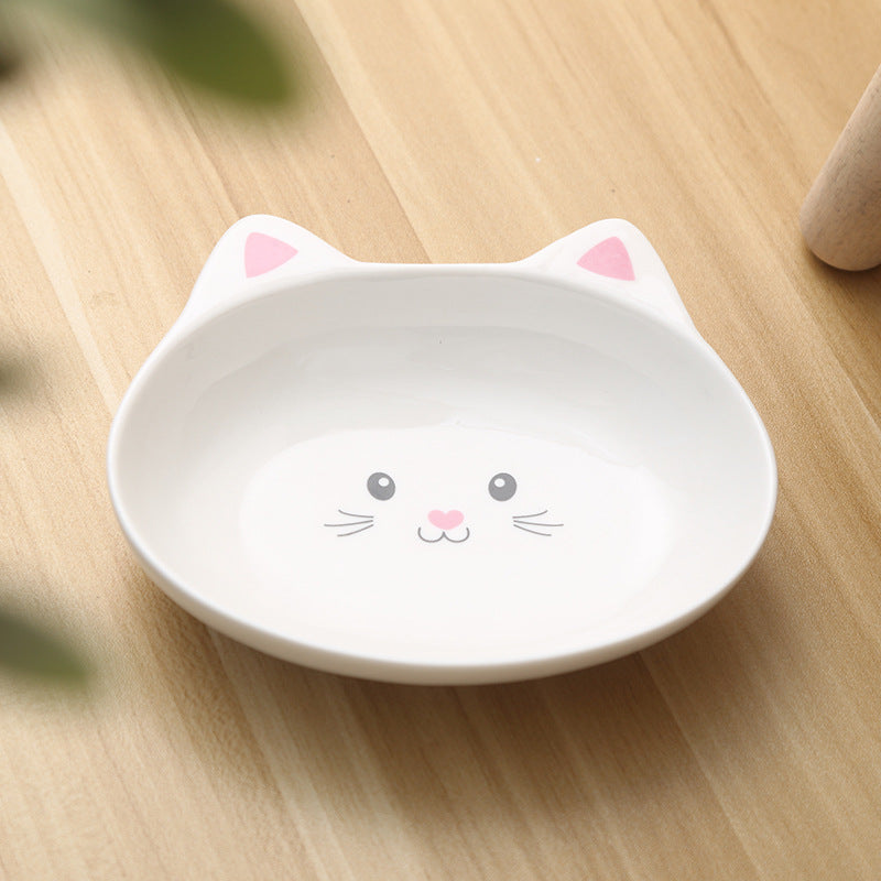 Ceramic Small Cat Face Shape Pet Food Bowl Cat Bowl Dog Bowl Universal and Easy to Clean